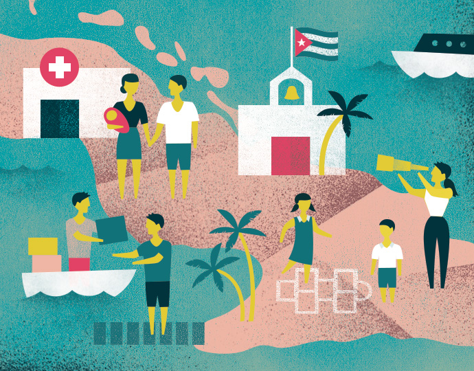 Illustration of people working together in Cuba