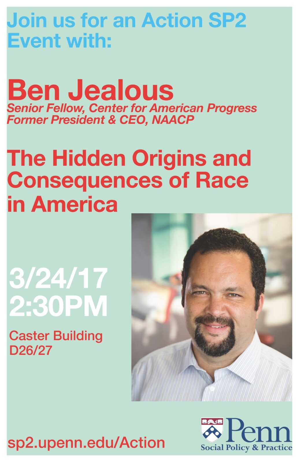 Flyer for lecture presented by Ben Jealous