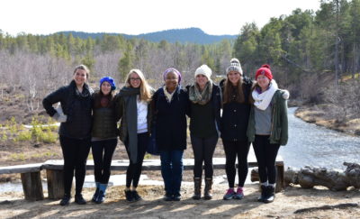 Associate Dean of Academic Affairs Jerri Bourjolly along with students who traveled to Finland