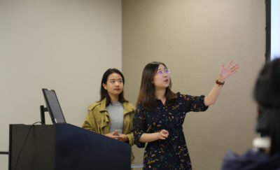 SP2 Student Presenters Xiaorui (Mia) Hou and Xiaoxuan He at the Data for Equitable Justice Lab Symposium