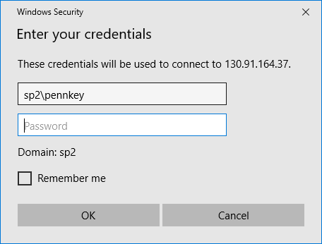 Remote Desktop credentials screenshot