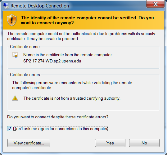 Screenshot of warning message