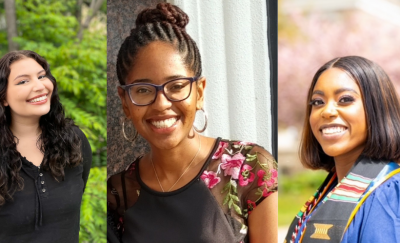 Inaugural cohort of SP2 Social Justice Scholars: Paloma Brand, Skye Horbrook, and Gianni Morsell