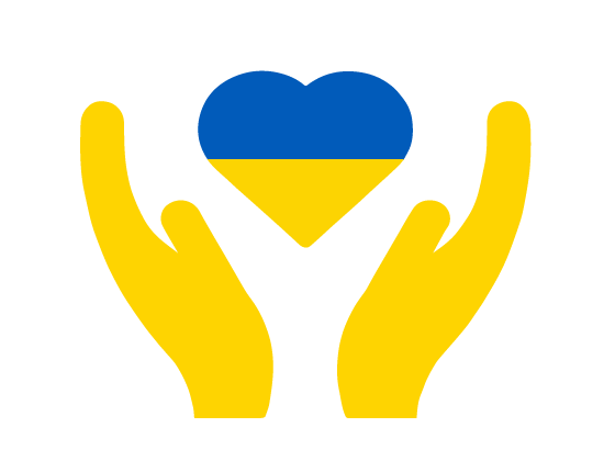 Hands holding heart in colors of Ukraine