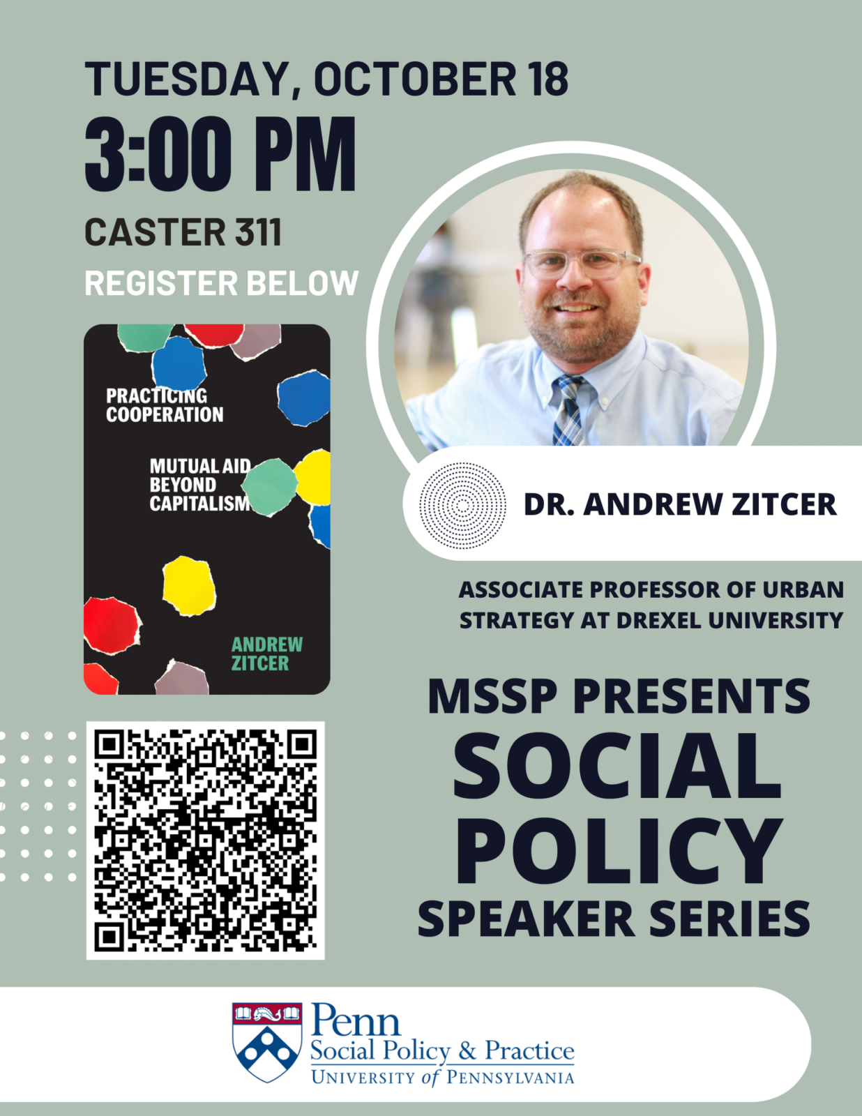 Social Policy Speaker Series featuring Dr. Andrew Zitcer flyer